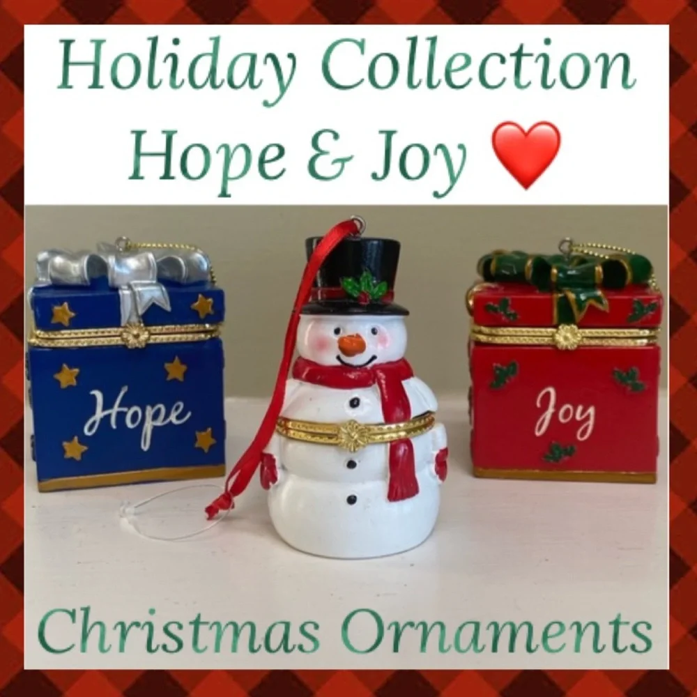 Christmas Ornaments Snowman Luxury Trinket Box Set Collectible Gold Jewel Tones